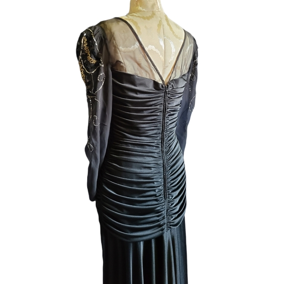 Draped 80s 90s black dress holiday dress - Picture 3 of 7
